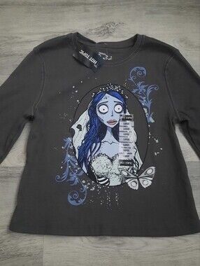 Hot Topic Dark Gray Long Sleeve Tee with Blue Corpse Bride Graphic